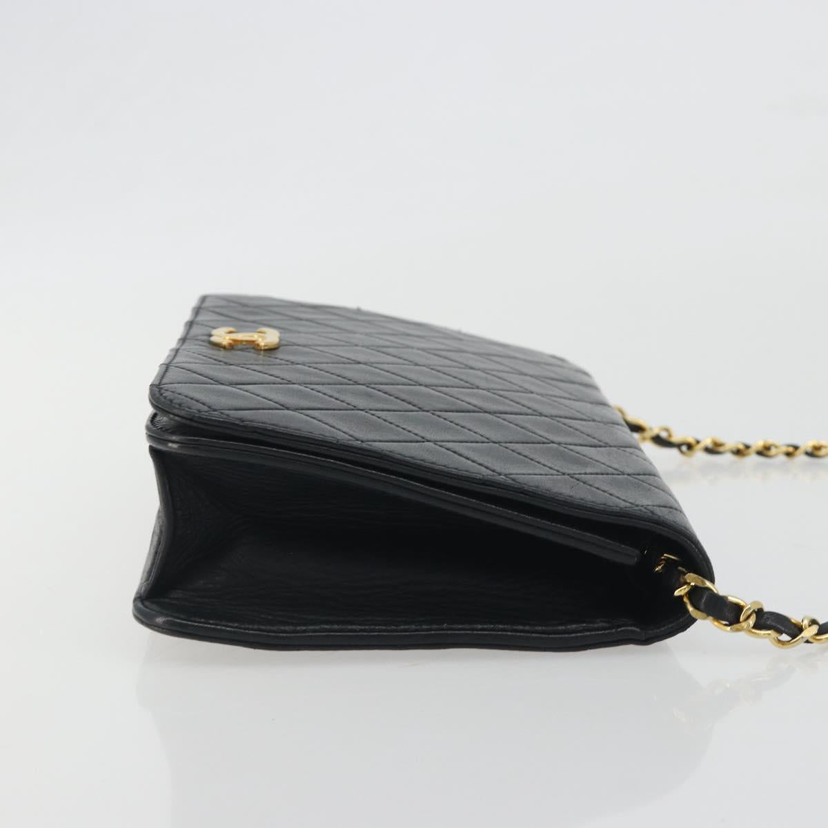 CHANEL Matelasse Chain Shoulder Bag Lamb Skin Black Gold Tone CC Auth 195492