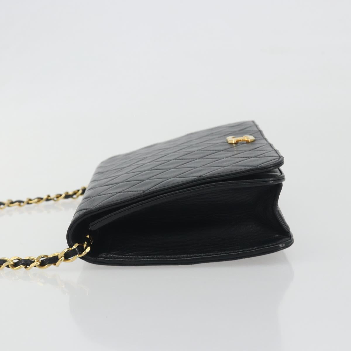 CHANEL Matelasse Chain Shoulder Bag Lamb Skin Black Gold Tone CC Auth 195492