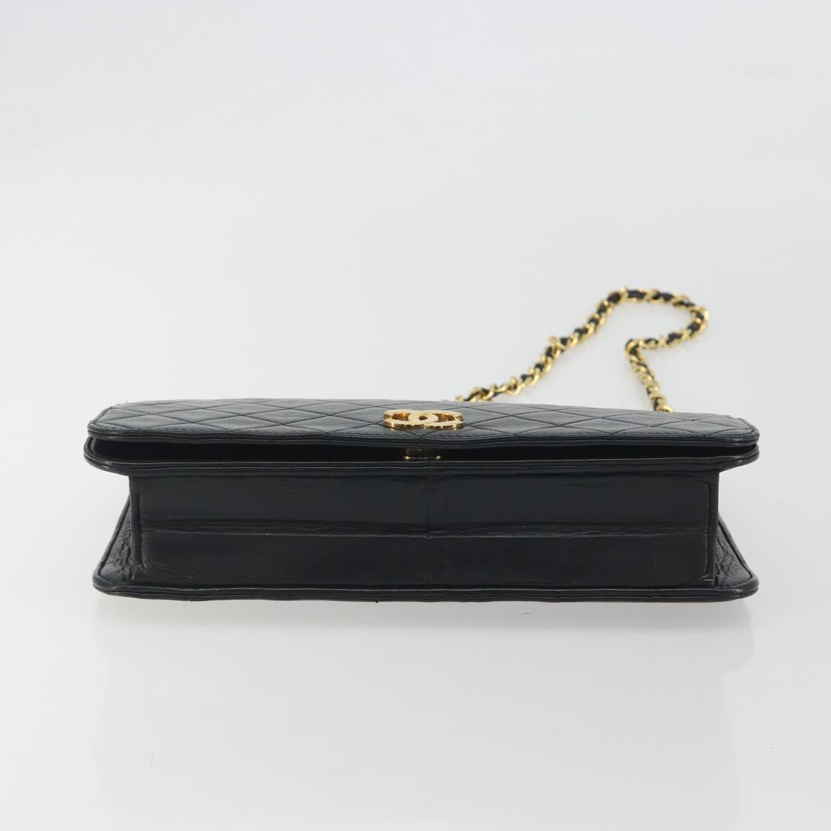 CHANEL Matelasse Chain Shoulder Bag Lamb Skin Black Gold Tone CC Auth 195492