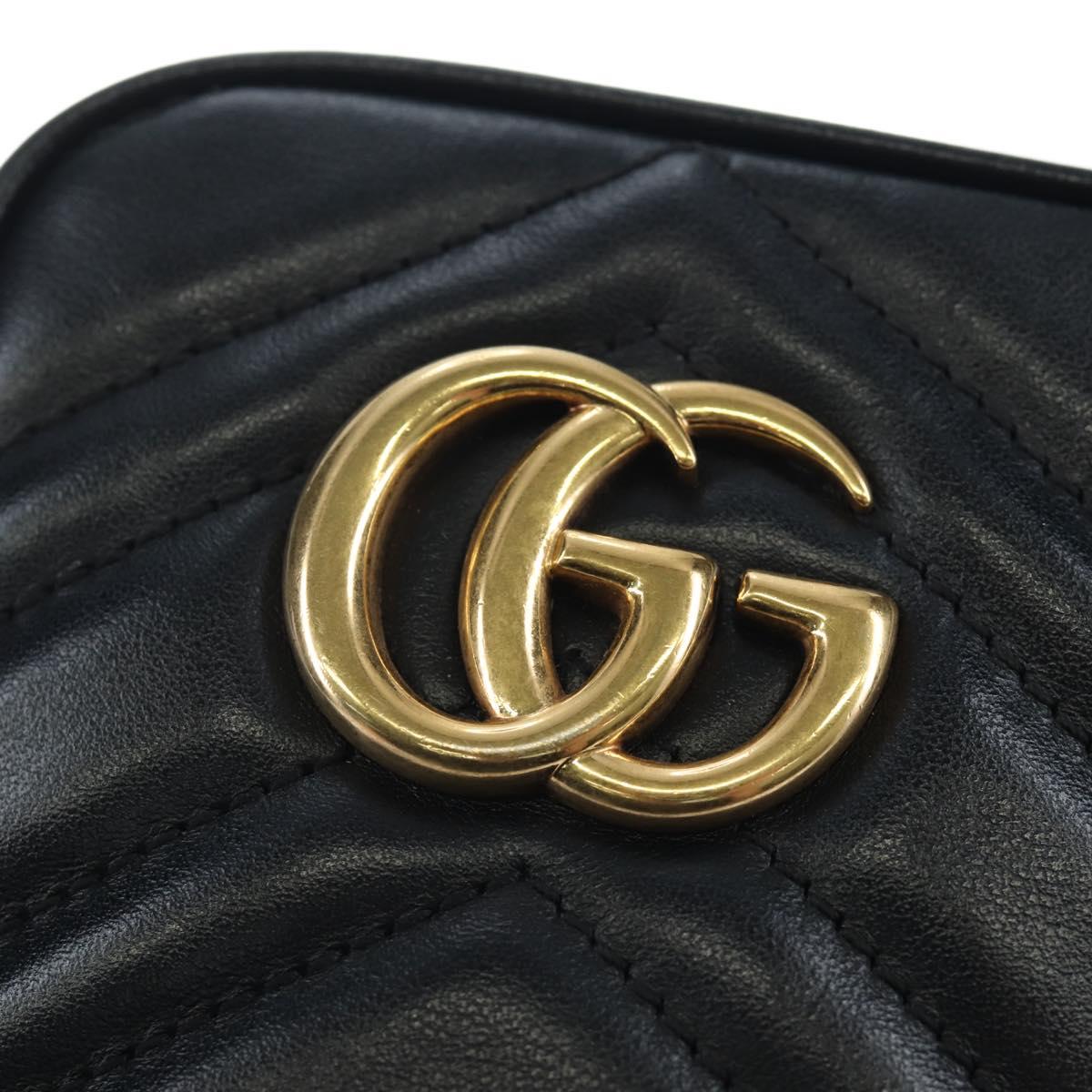GUCCI GG Marmont Chain Shoulder Bag Leather Black Gold Tone 598597 Auth 195493V