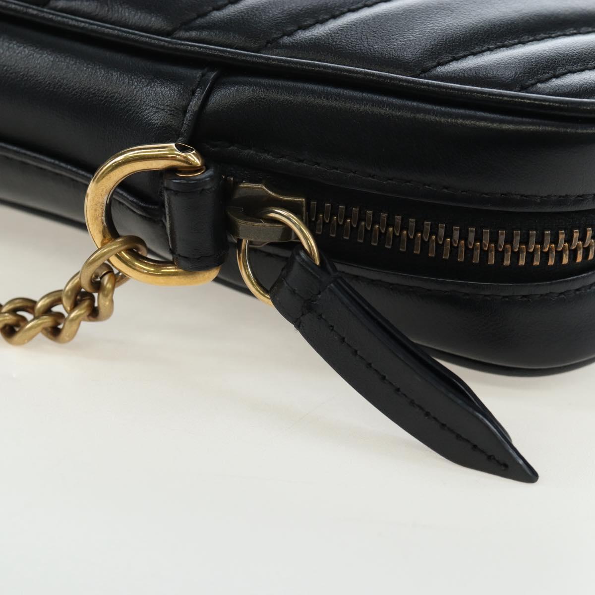 GUCCI GG Marmont Chain Shoulder Bag Leather Black Gold Tone 598597 Auth 195493V