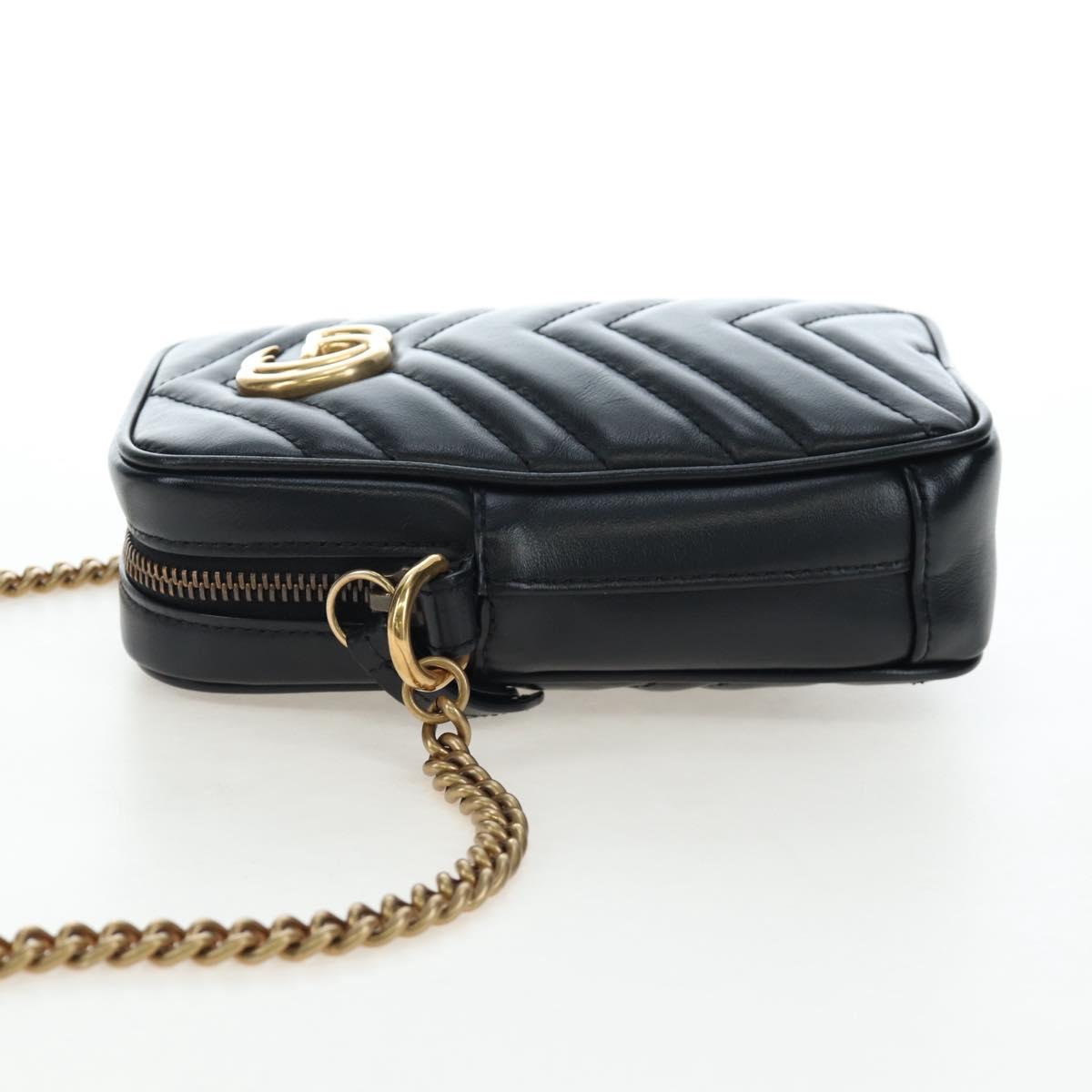 GUCCI GG Marmont Chain Shoulder Bag Leather Black Gold Tone 598597 Auth 195493V