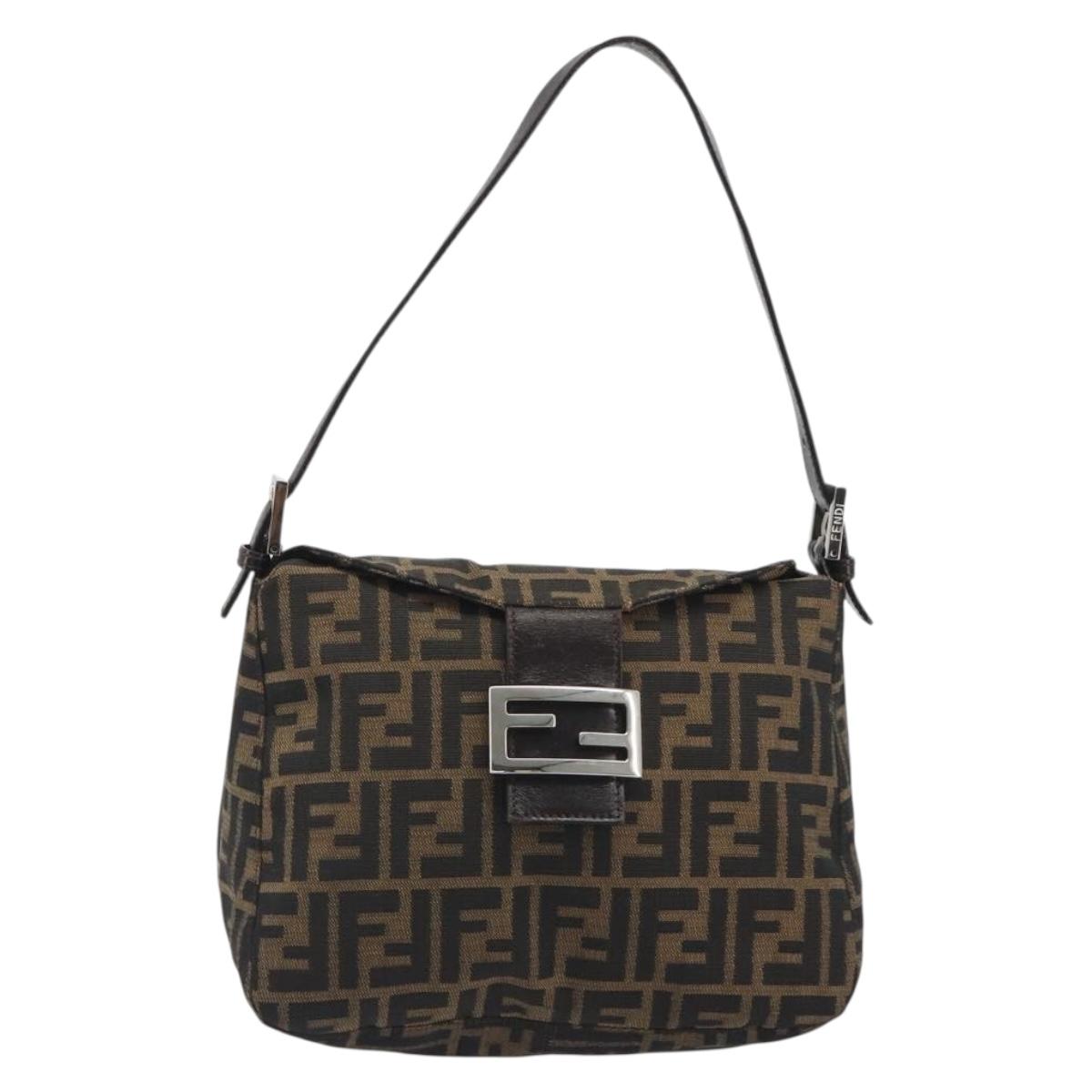 FENDI Zucca Canvas Mamma Baguette Shoulder Bag Brown Silver Auth 195494V
