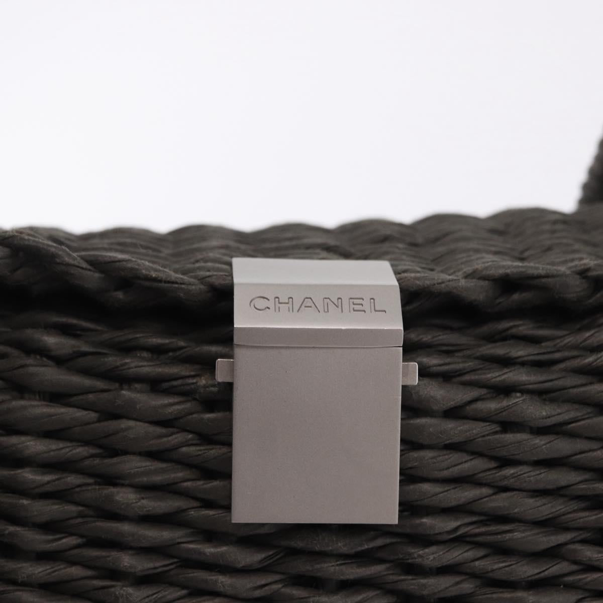CHANEL Hand Bag Straw Gray Silver CC Auth 195504SM