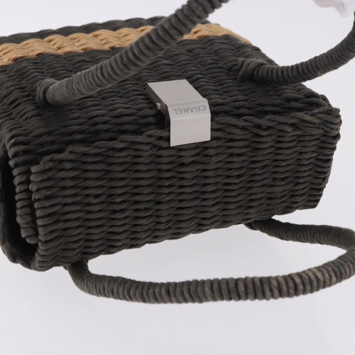 CHANEL Hand Bag Straw Gray Silver CC Auth 195504SM
