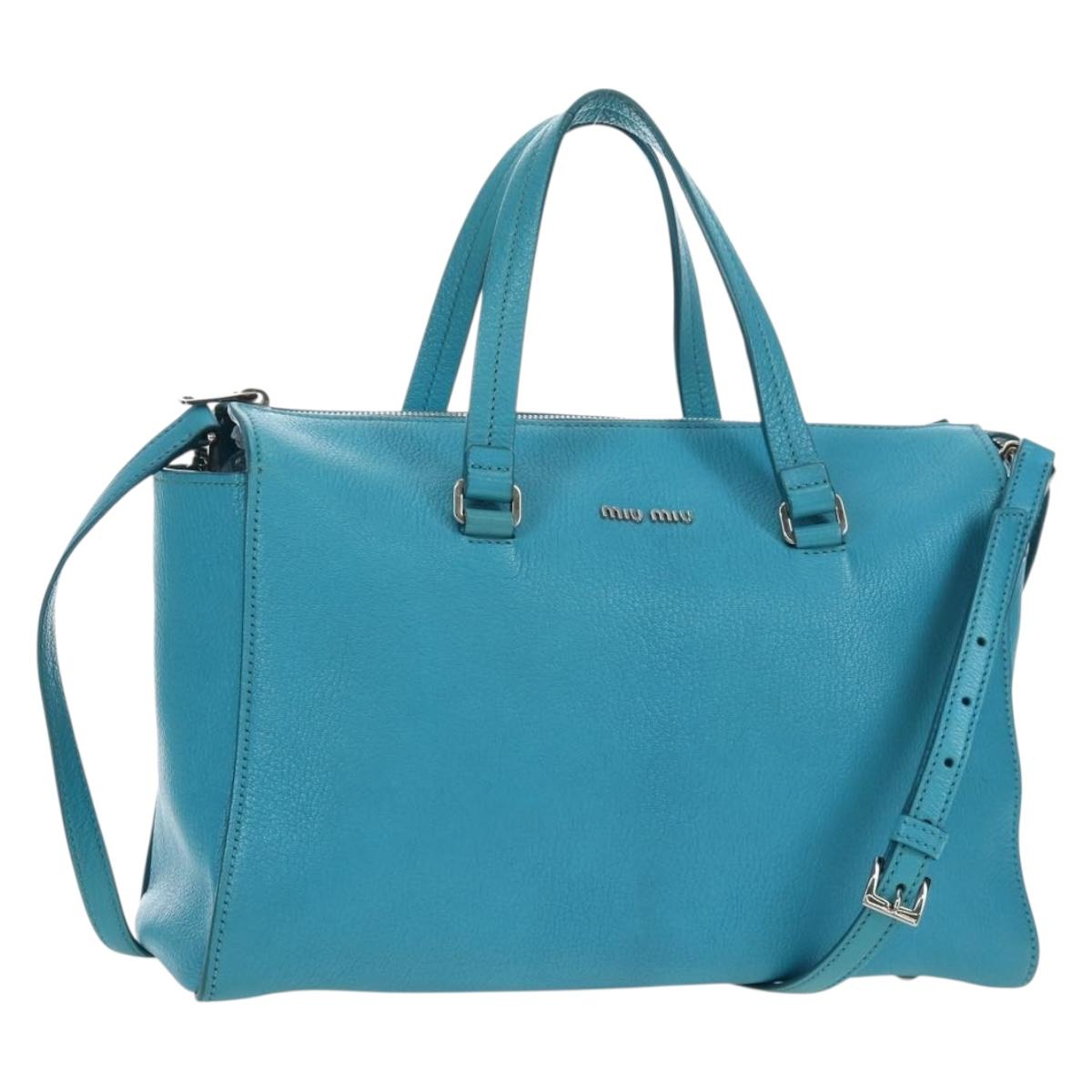 Miu Miu Tote Bag Leather 2way Blue Silver Auth 195506A
