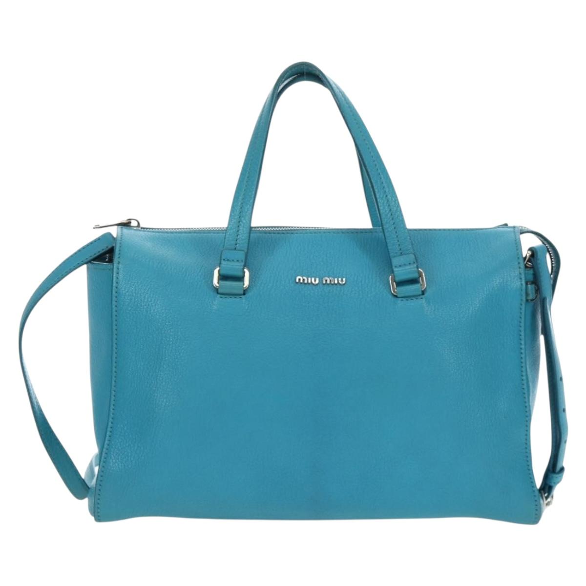 Miu Miu Tote Bag Leather 2way Blue Silver Auth 195506A