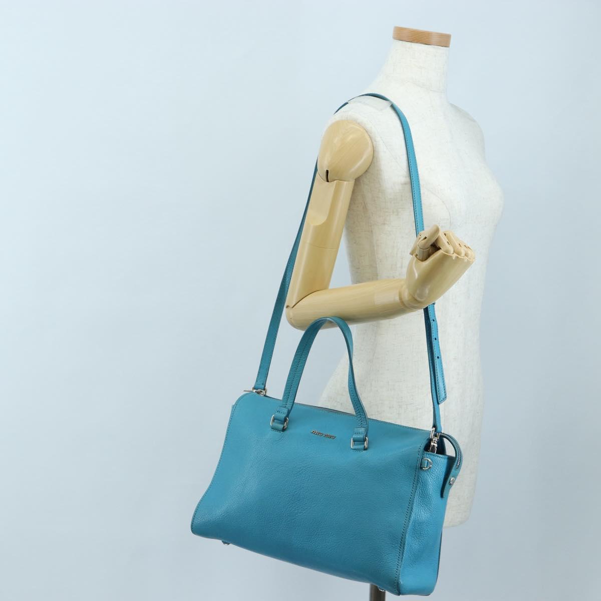 Miu Miu Tote Bag Leather 2way Blue Silver Auth 195506A