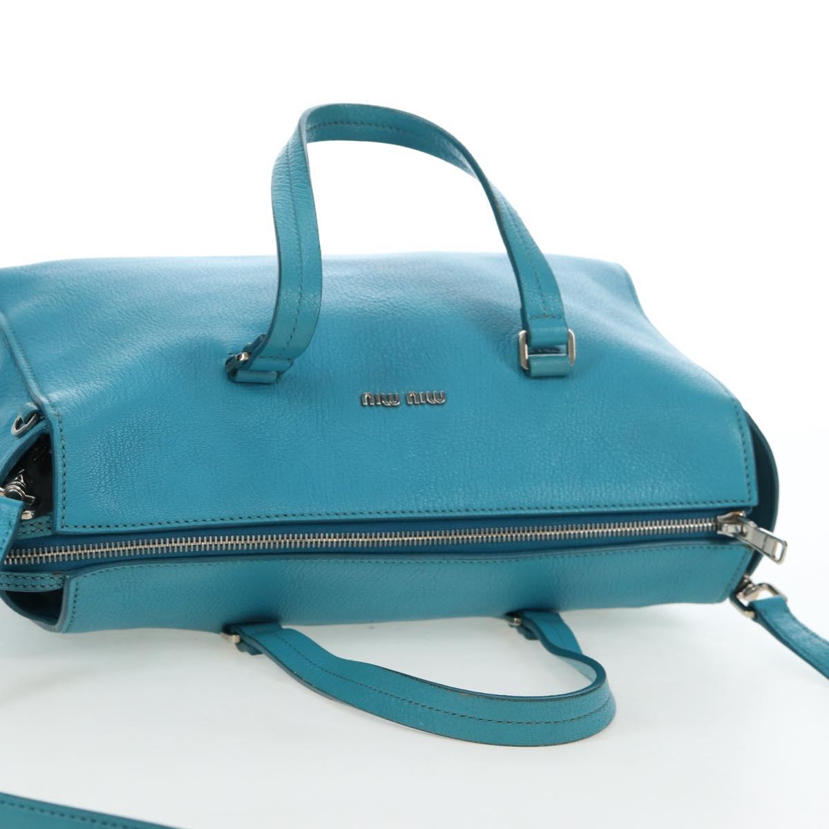 Miu Miu Tote Bag Leather 2way Blue Silver Auth 195506A