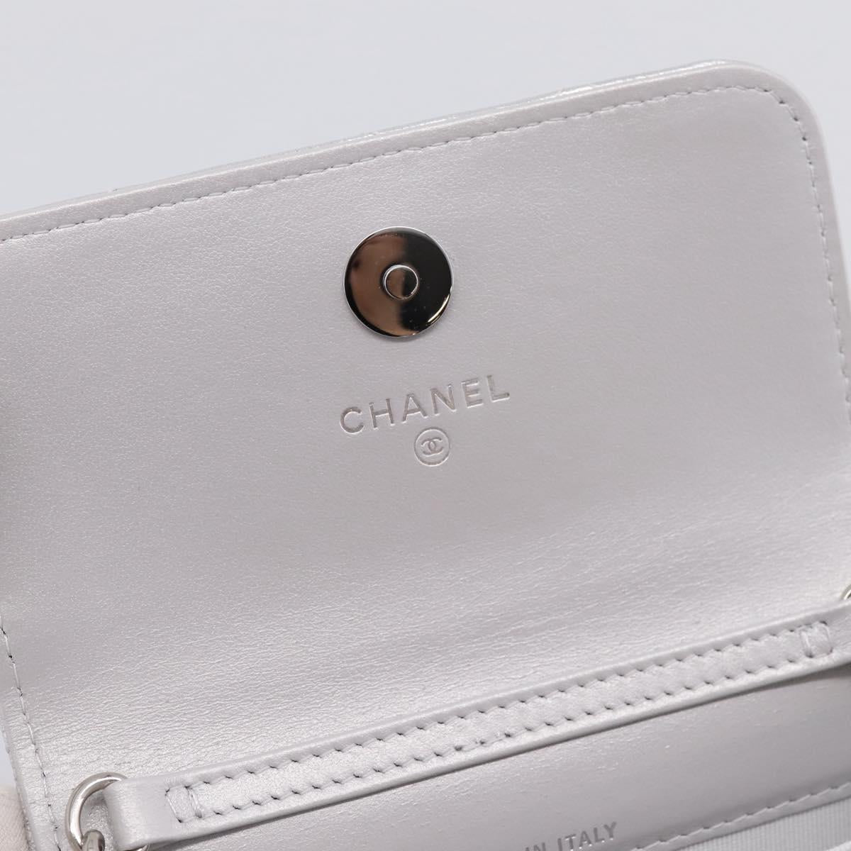 CHANEL Chain Shoulder Pouch Matelasse Leather Silver CC Auth 195507M