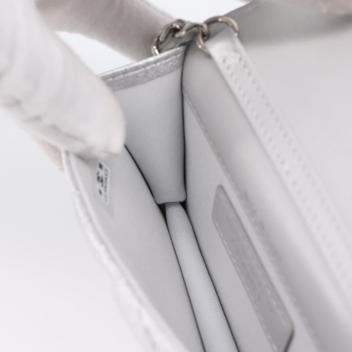 CHANEL Chain Shoulder Pouch Matelasse Leather Silver CC Auth 195507M