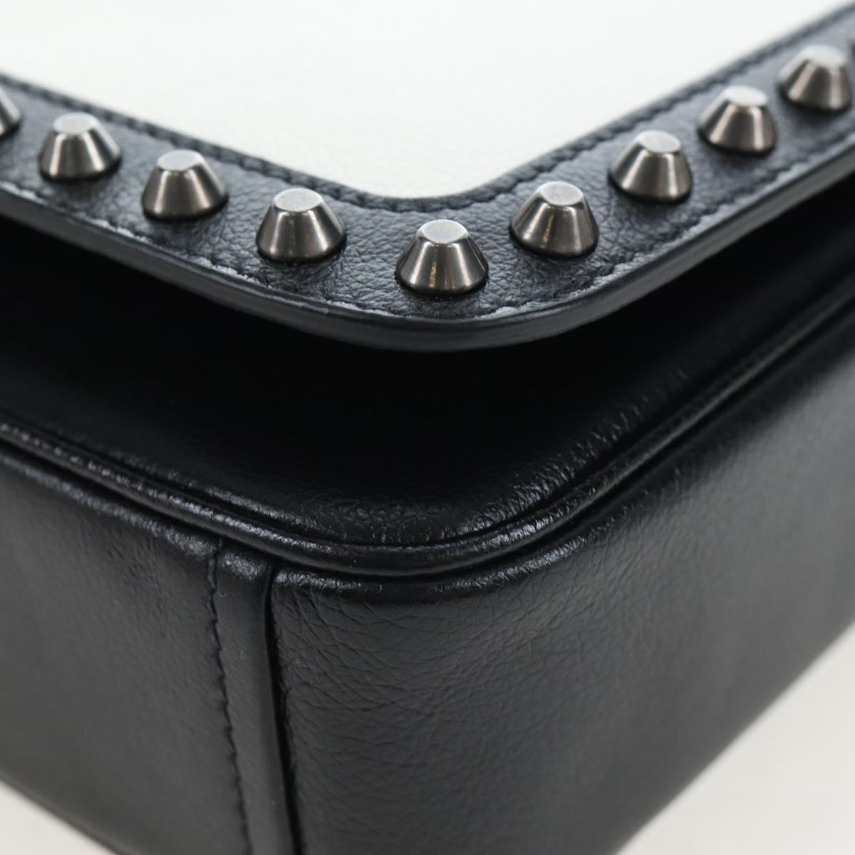 PRADA Chain Shoulder Bag Leather White Silver Auth 195508V