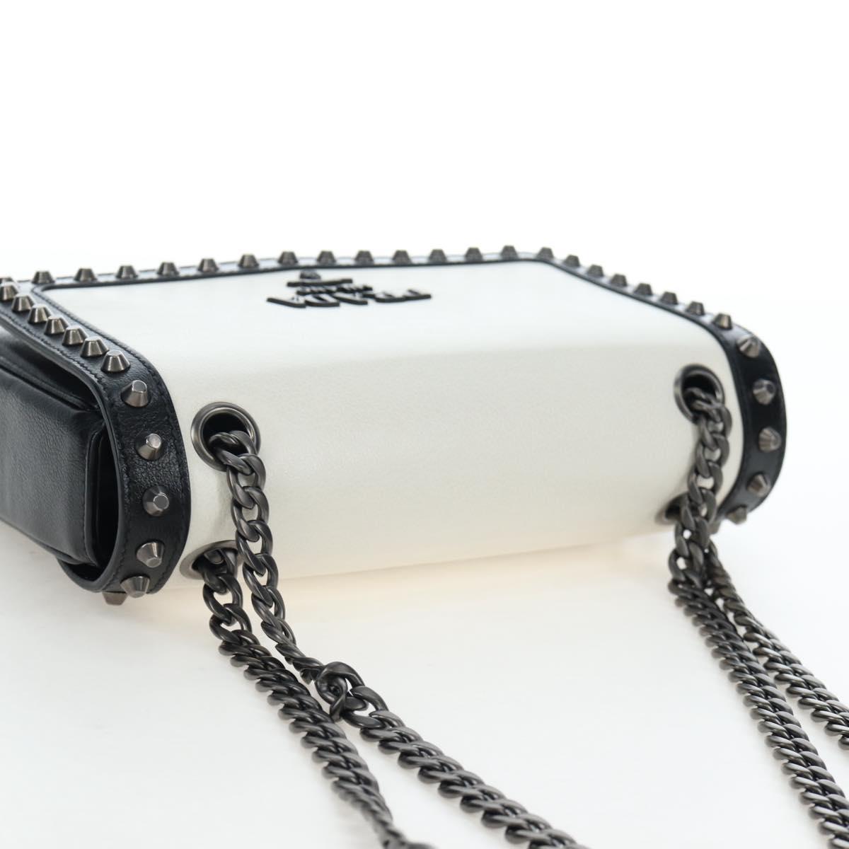 PRADA Chain Shoulder Bag Leather White Silver Auth 195508V