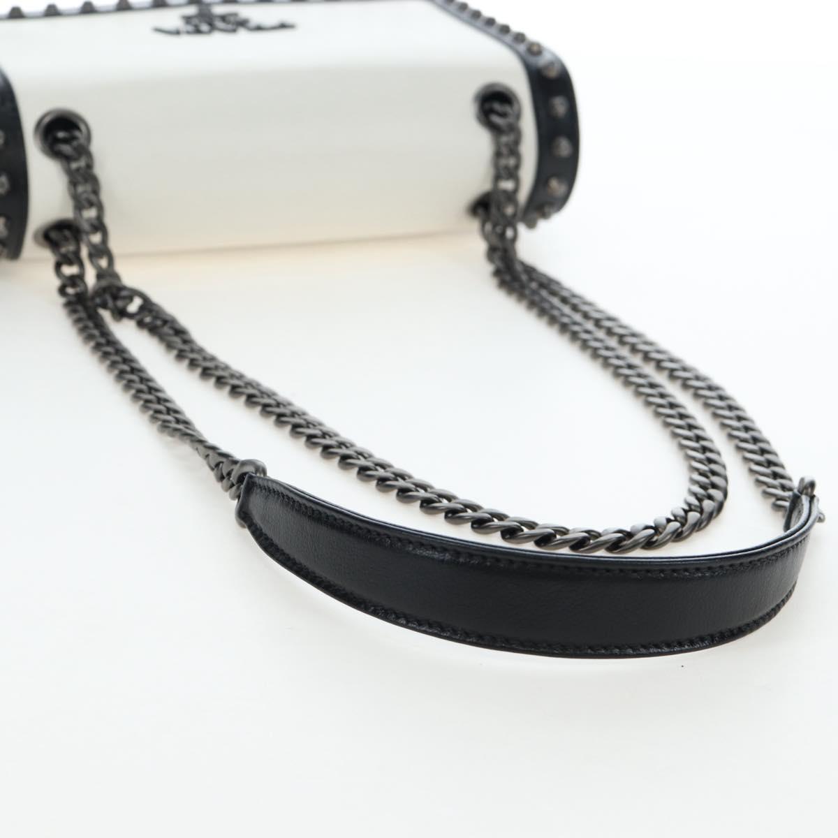 PRADA Chain Shoulder Bag Leather White Silver Auth 195508V