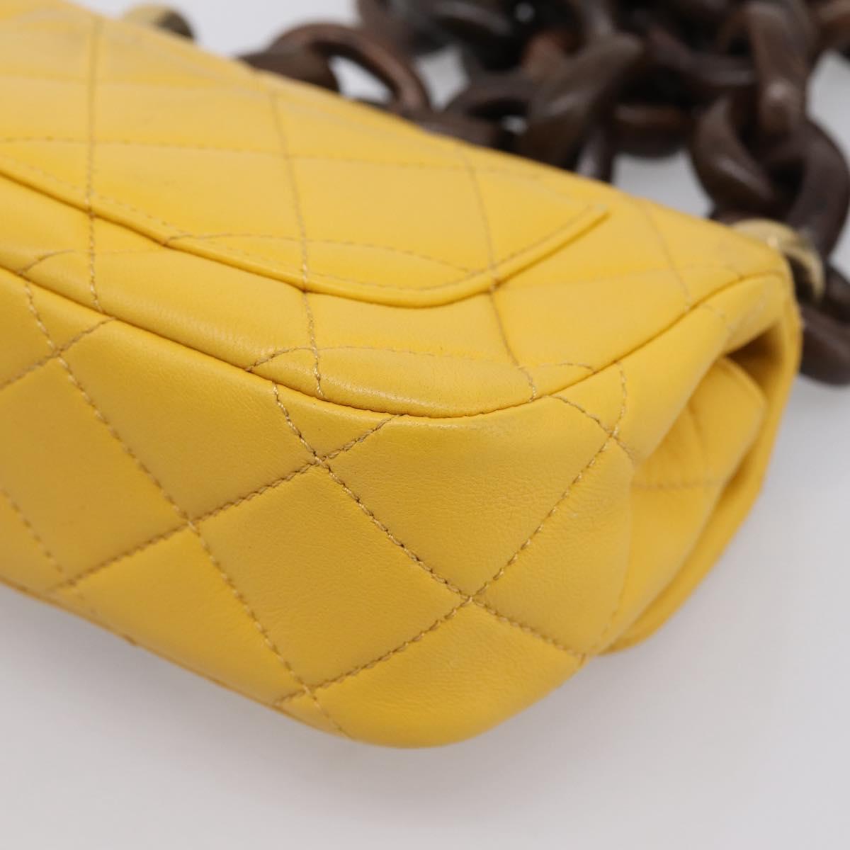CHANEL Mini Matelasse 17 Chain Bag Lamb Skin Yellow Gold CC Auth 195513SAM