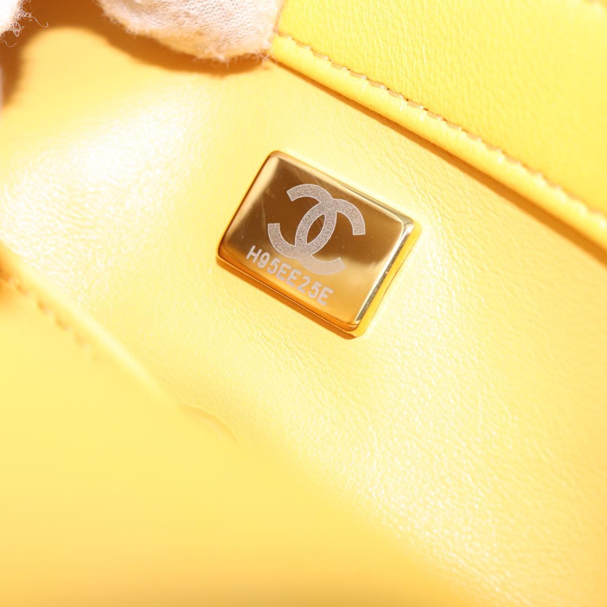 CHANEL Mini Matelasse 17 Chain Bag Lamb Skin Yellow Gold CC Auth 195513SAM