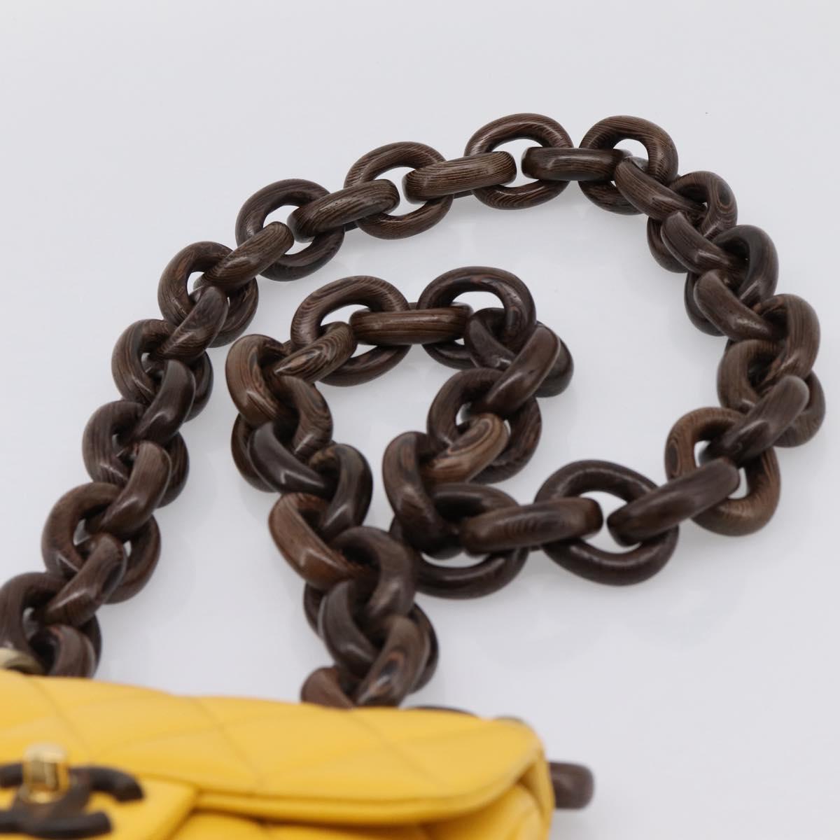 CHANEL Mini Matelasse 17 Chain Bag Lamb Skin Yellow Gold CC Auth 195513SAM