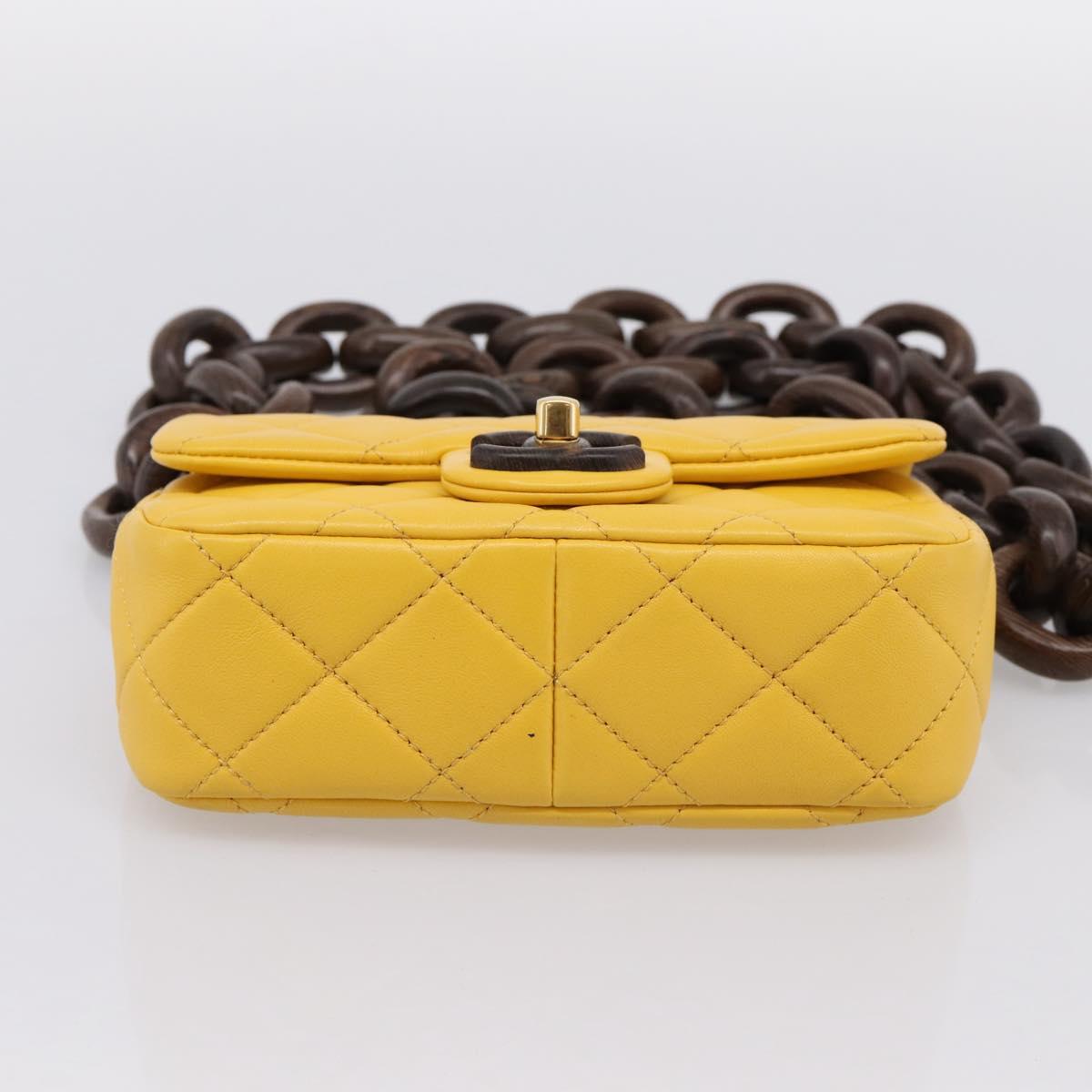 CHANEL Mini Matelasse 17 Chain Bag Lamb Skin Yellow Gold CC Auth 195513SAM