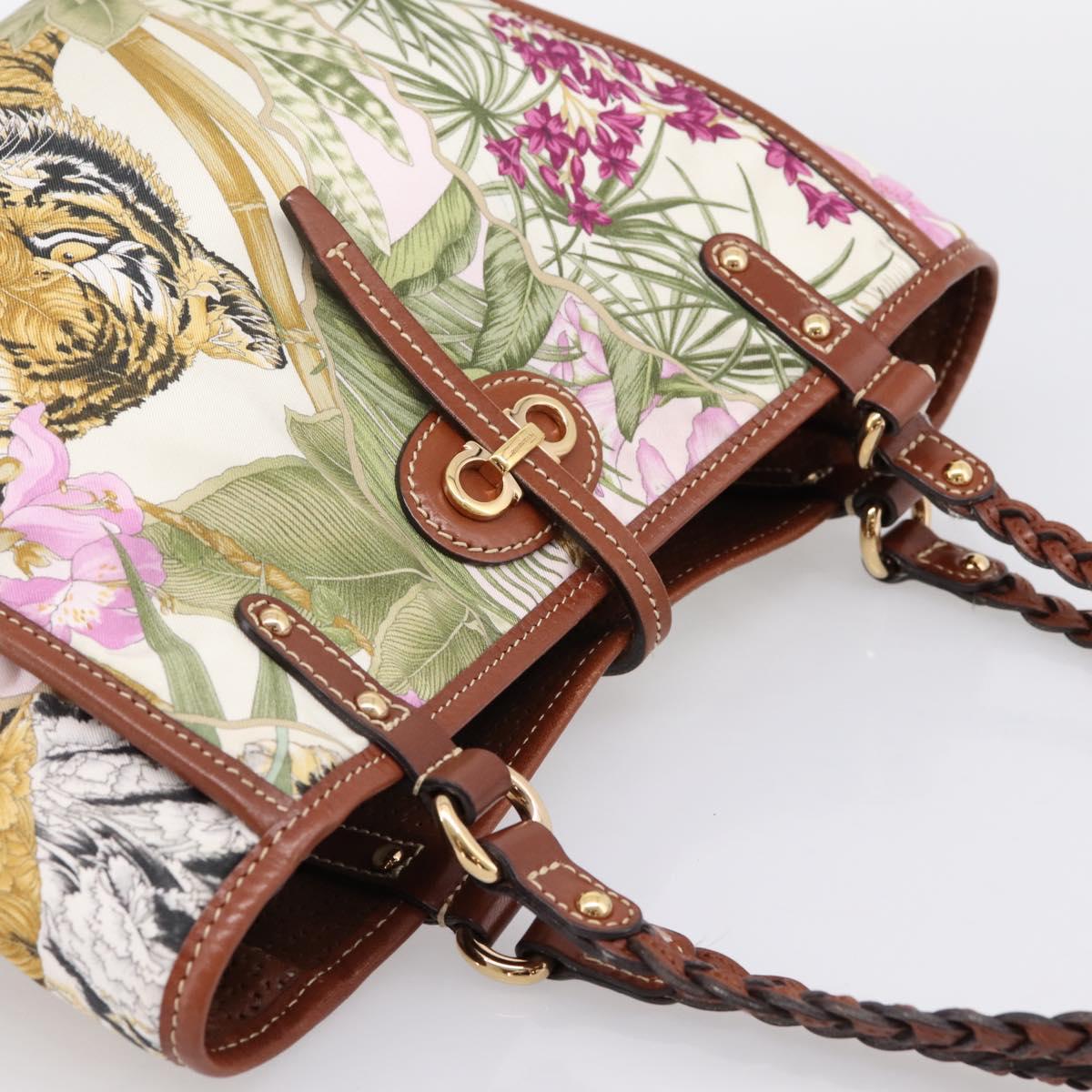 Salvatore Ferragamo Gancini Reversible Tote Bag Nylon Beige Gold Auth 195514A