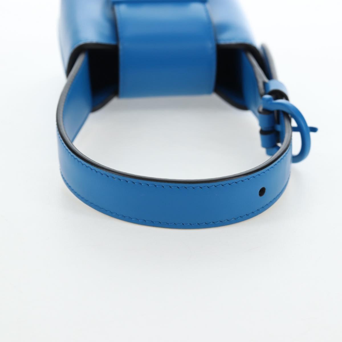 Salvatore Ferragamo Gancini Hand Pouch Leather Blue Silver Auth 195518M