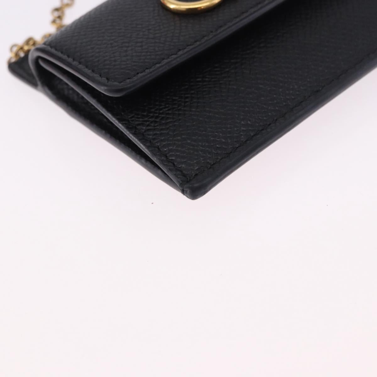 Salvatore Ferragamo Gancini Chain Card Case Leather Black Gold Auth 195519M