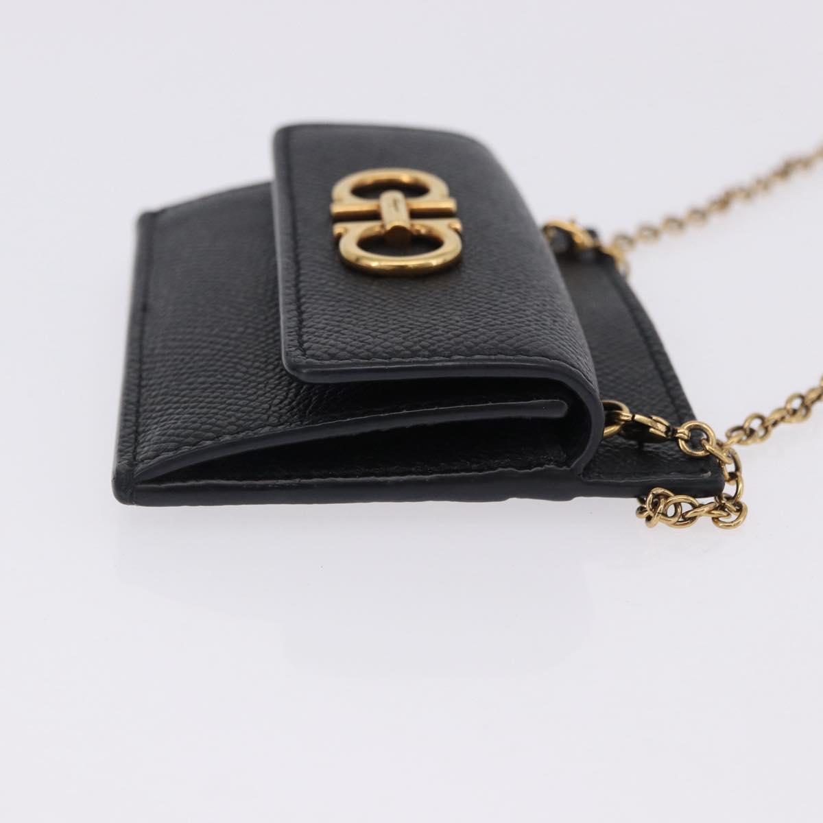 Salvatore Ferragamo Gancini Chain Card Case Leather Black Gold Auth 195519M