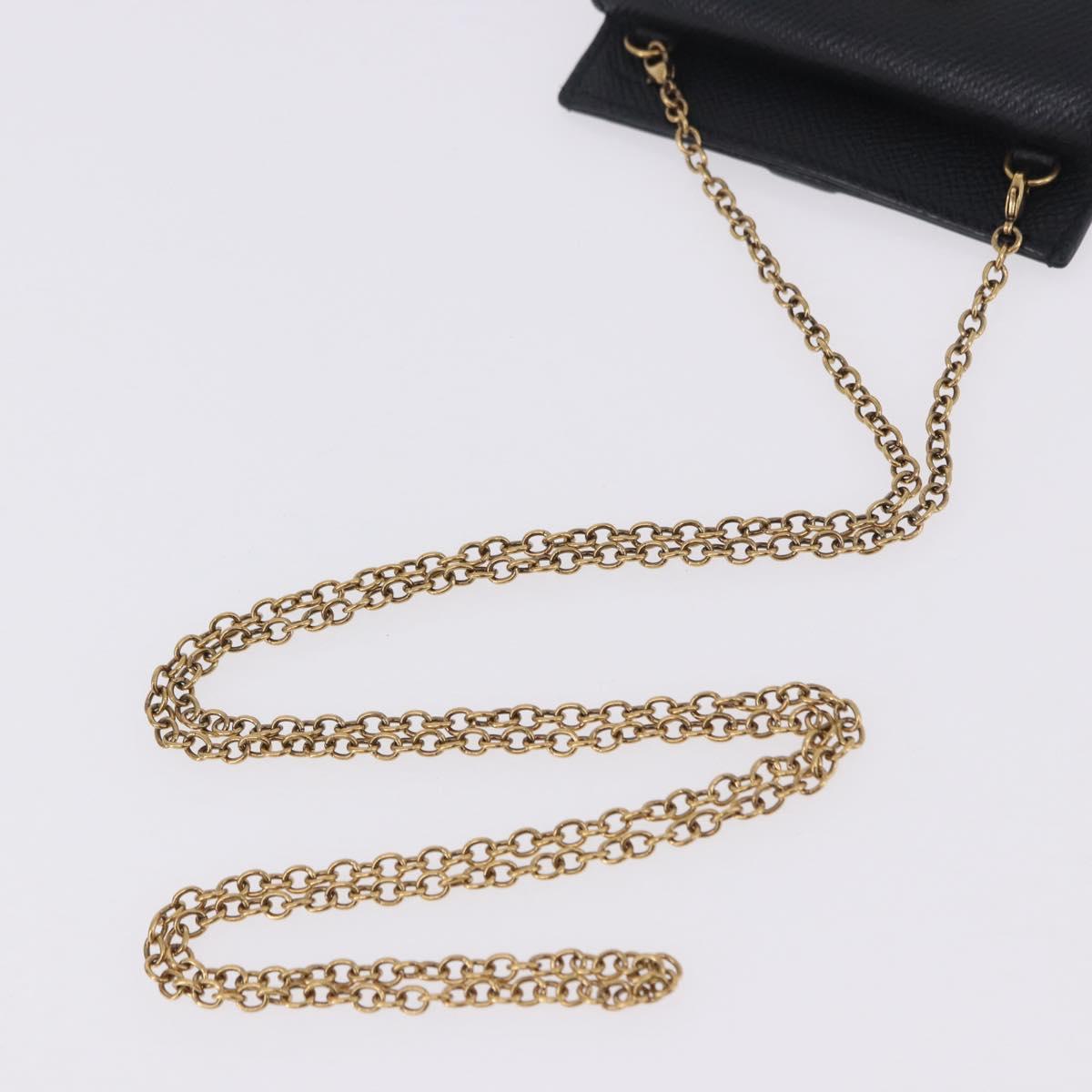 Salvatore Ferragamo Gancini Chain Card Case Leather Black Gold Auth 195519M
