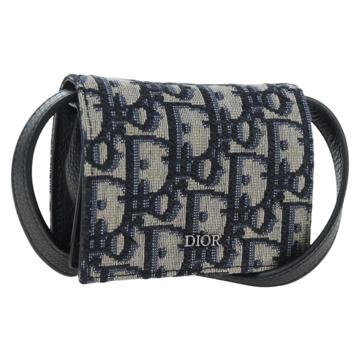 Christian Dior Trotter Canvas Shoulder Pouch Navy Silver Auth 195520V
