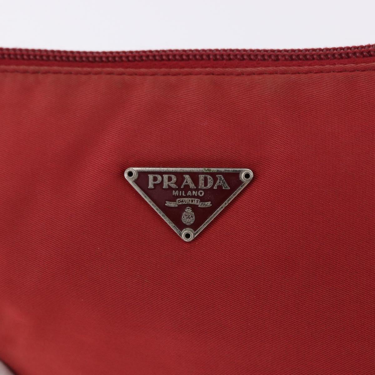 PRADA Accessory Pouch Nylon Red Silver Auth 195521A