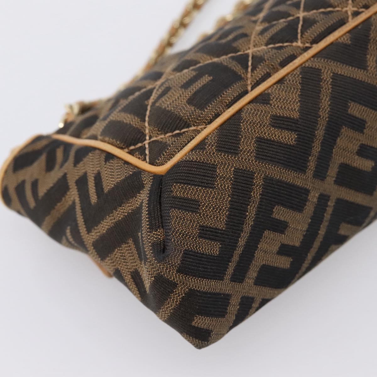 FENDI Zucca Canvas Chain Shoulder Bag Black Brown Auth 195522V