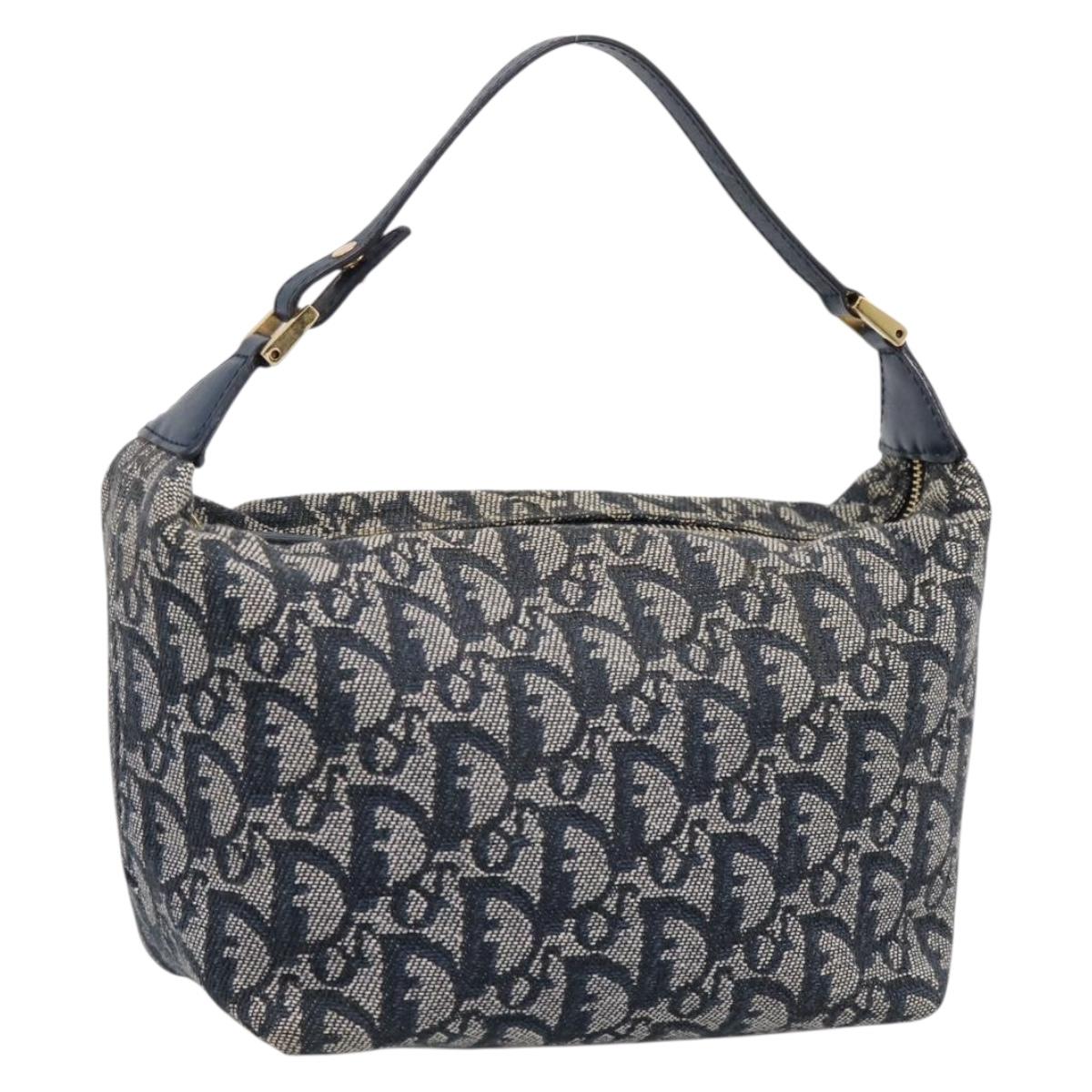 Christian Dior Trotter Canvas Accessory Pouch Navy Gold Auth 195525V