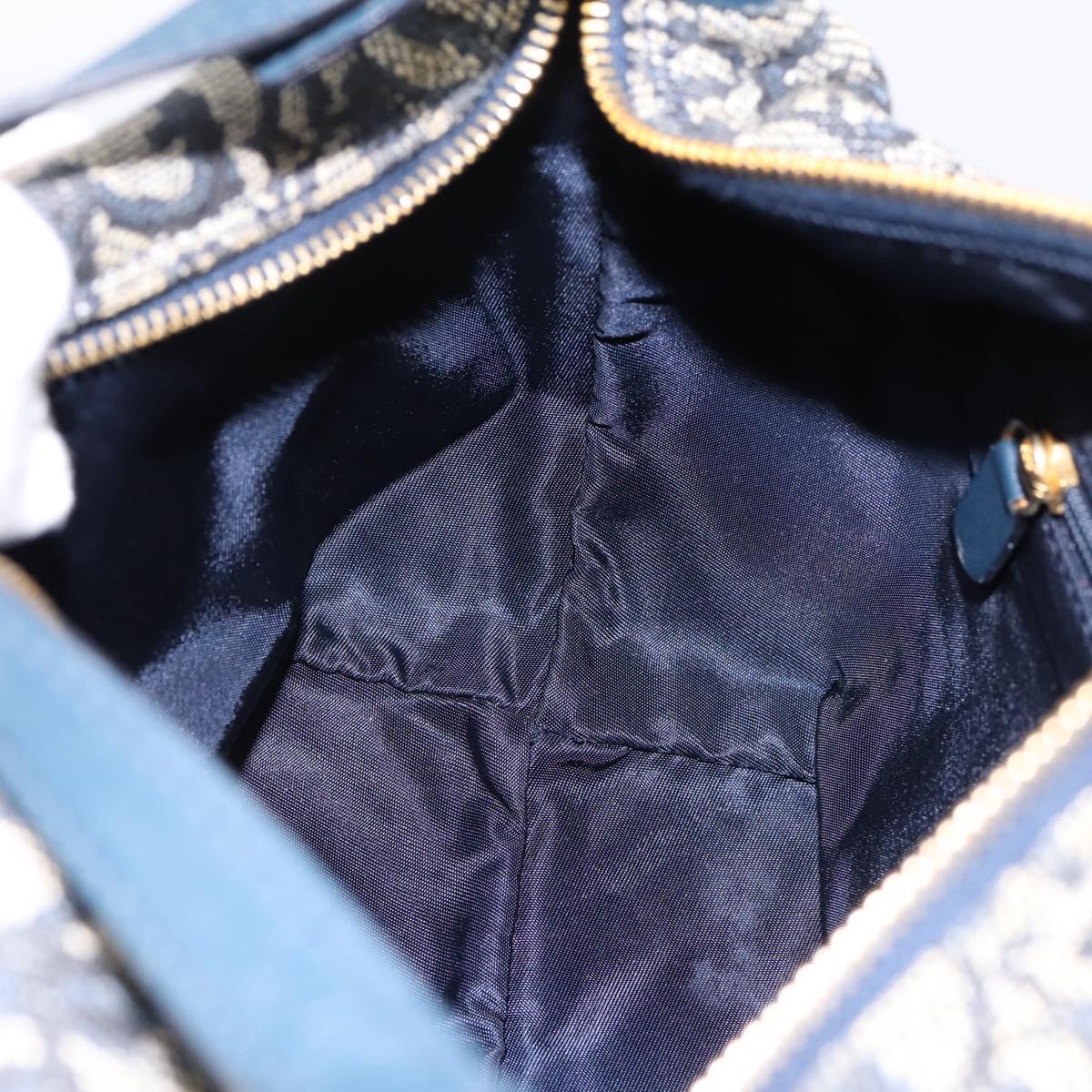 Christian Dior Trotter Canvas Accessory Pouch Navy Gold Auth 195525V