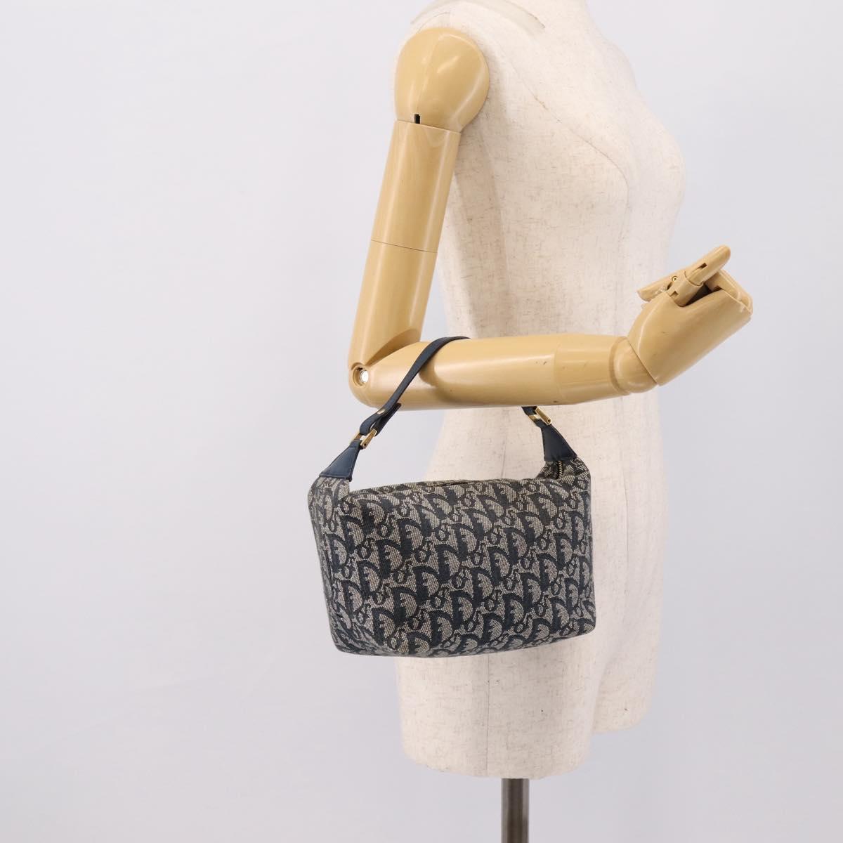 Christian Dior Trotter Canvas Accessory Pouch Navy Gold Auth 195525V