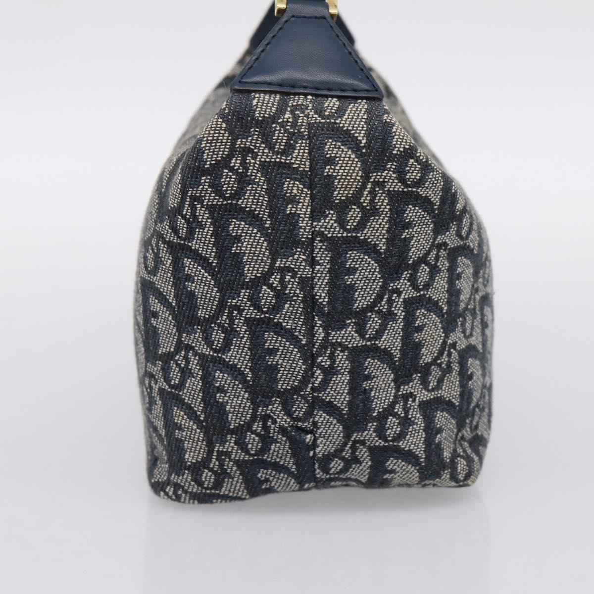 Christian Dior Trotter Canvas Accessory Pouch Navy Gold Auth 195525V