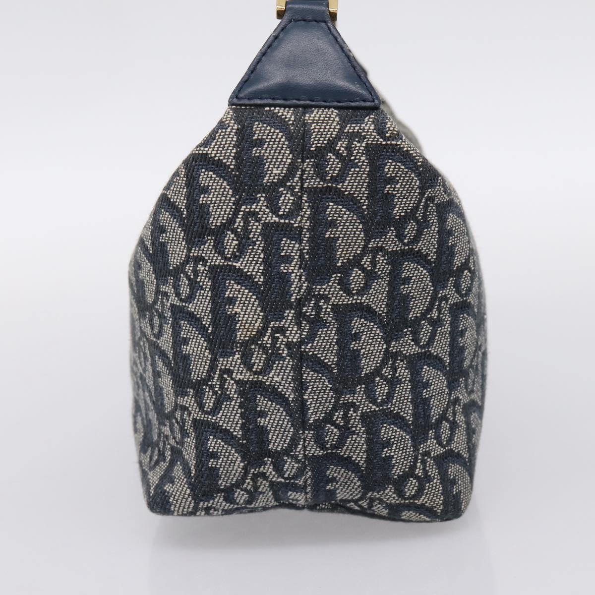 Christian Dior Trotter Canvas Accessory Pouch Navy Gold Auth 195525V