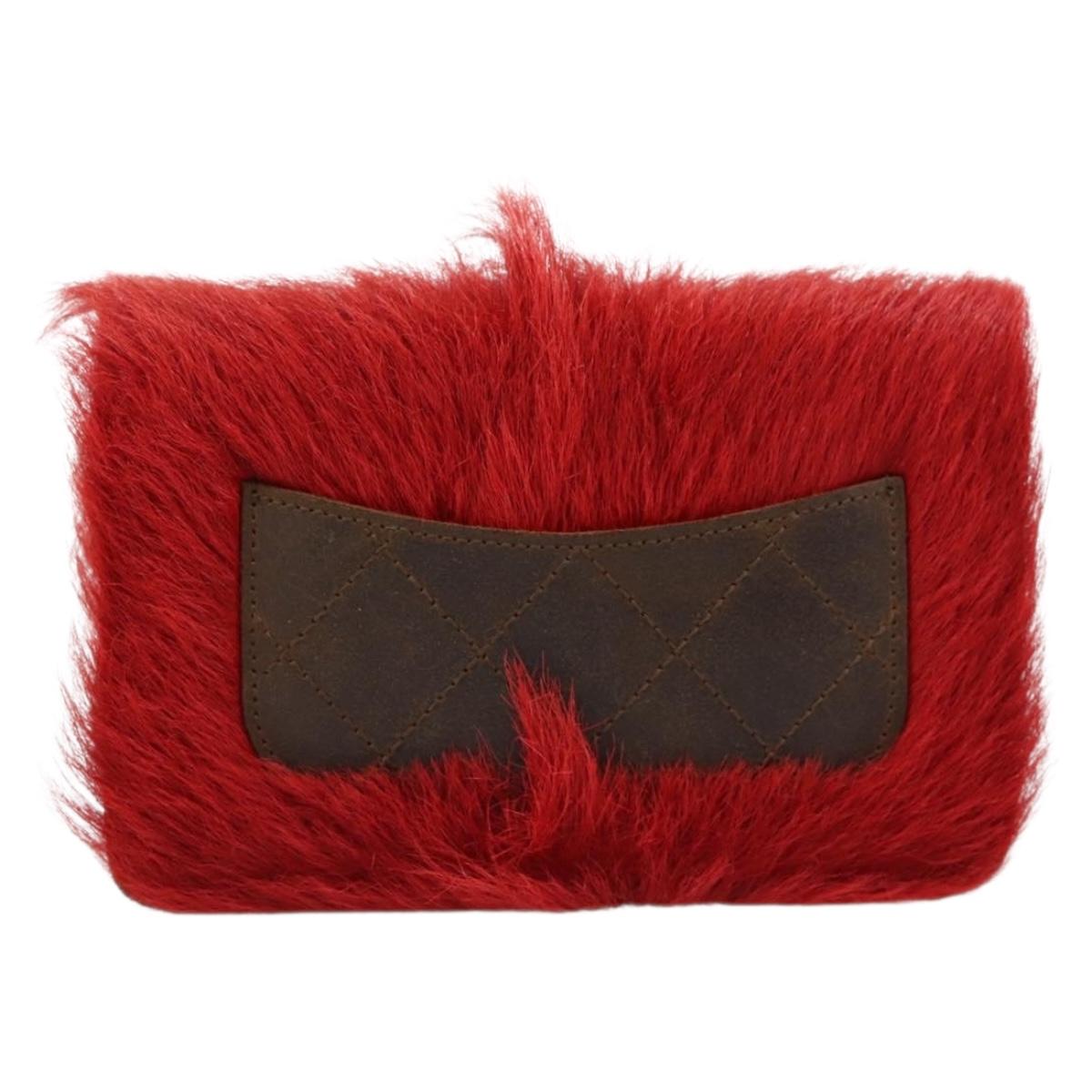 CHANEL Matelasse Chain Shoulder Bag fur Red Silver CC Auth 195526SAM