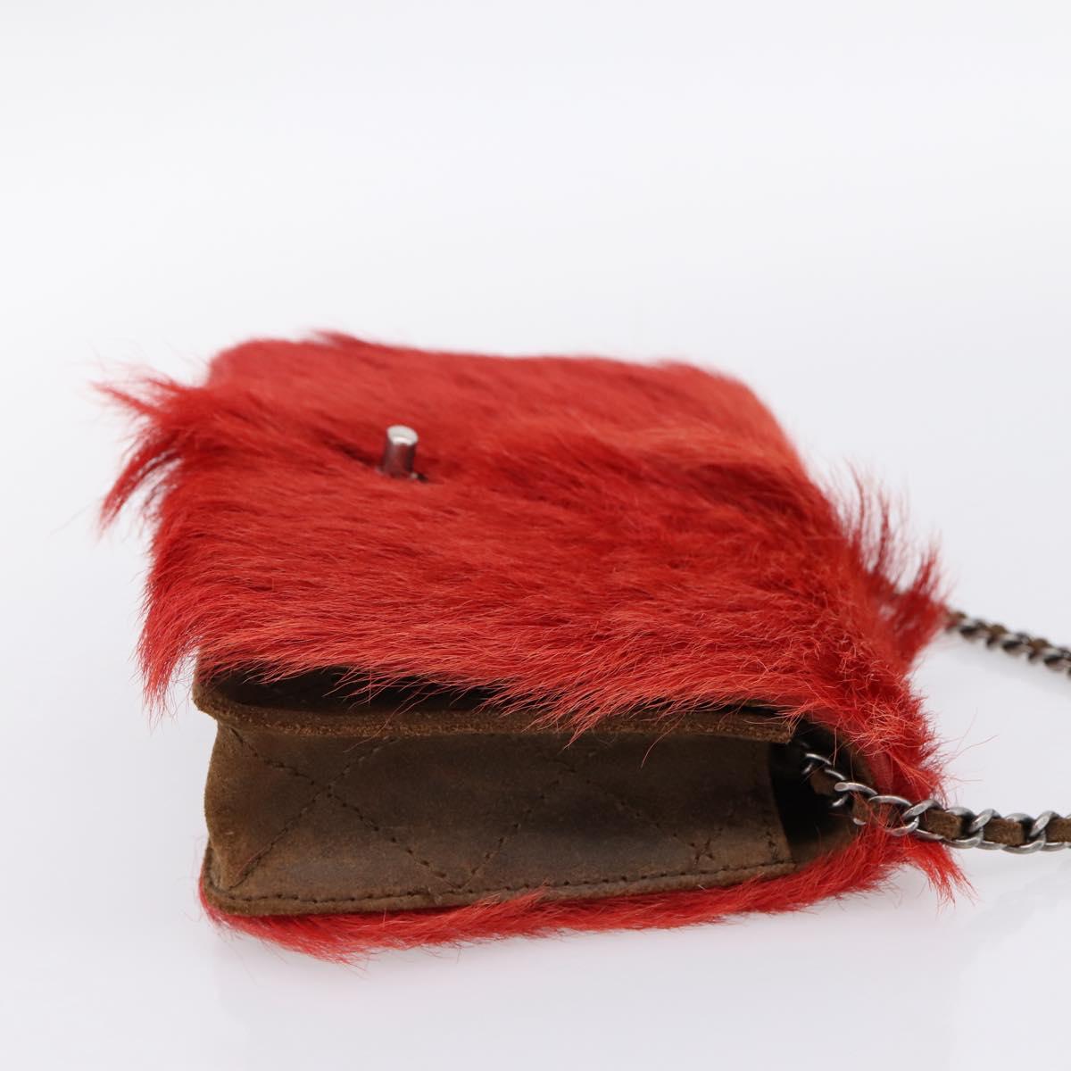 CHANEL Matelasse Chain Shoulder Bag fur Red Silver CC Auth 195526SAM