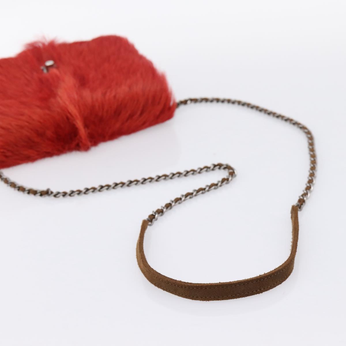 CHANEL Matelasse Chain Shoulder Bag fur Red Silver CC Auth 195526SAM