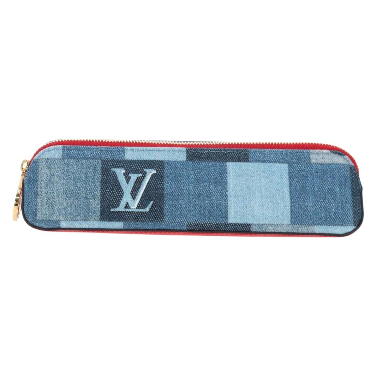 LOUIS VUITTON Monogram Denim Trousse Elizabeth Pen Case Blue GI0444 Auth 195530M