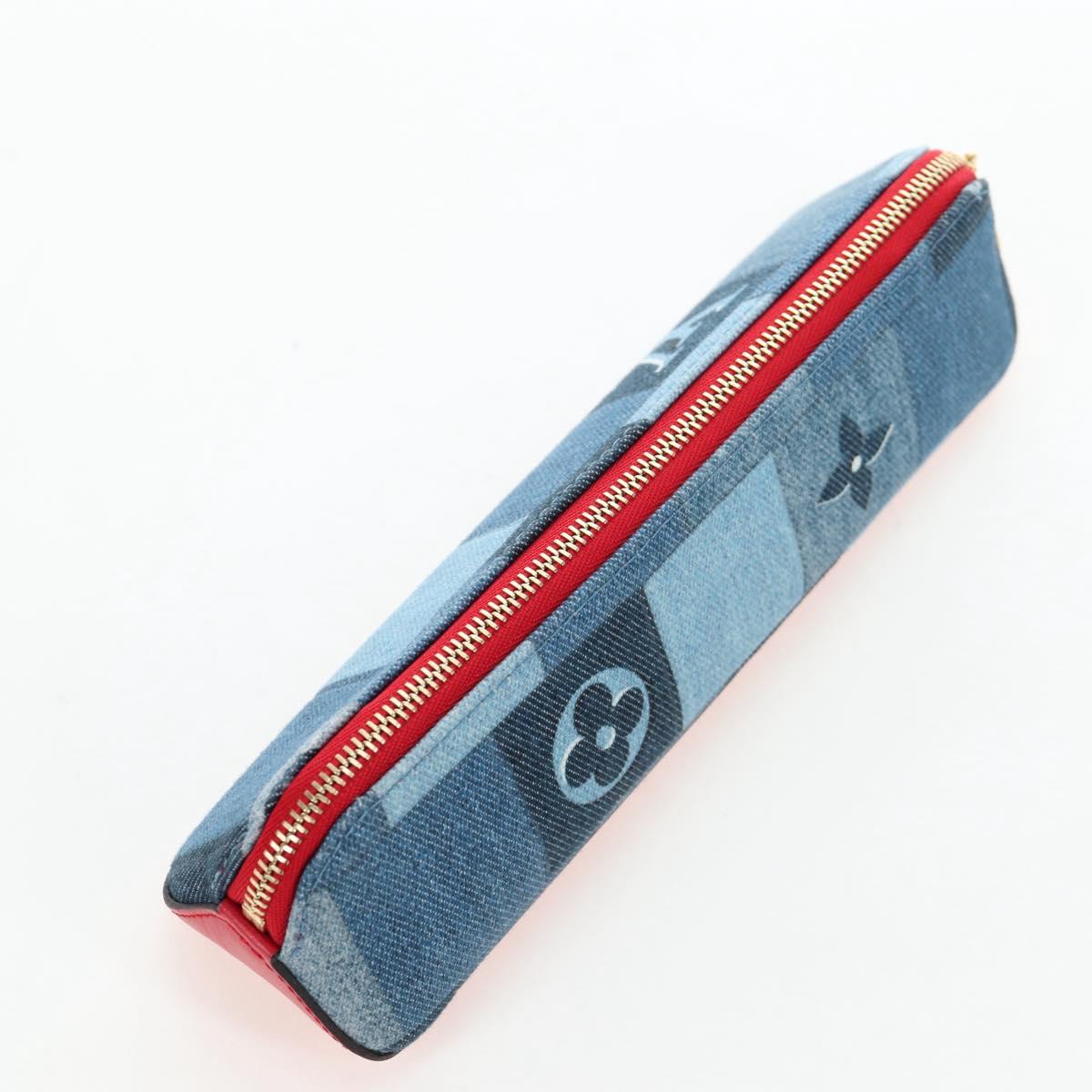 LOUIS VUITTON Monogram Denim Trousse Elizabeth Pen Case Blue GI0444 Auth 195530M