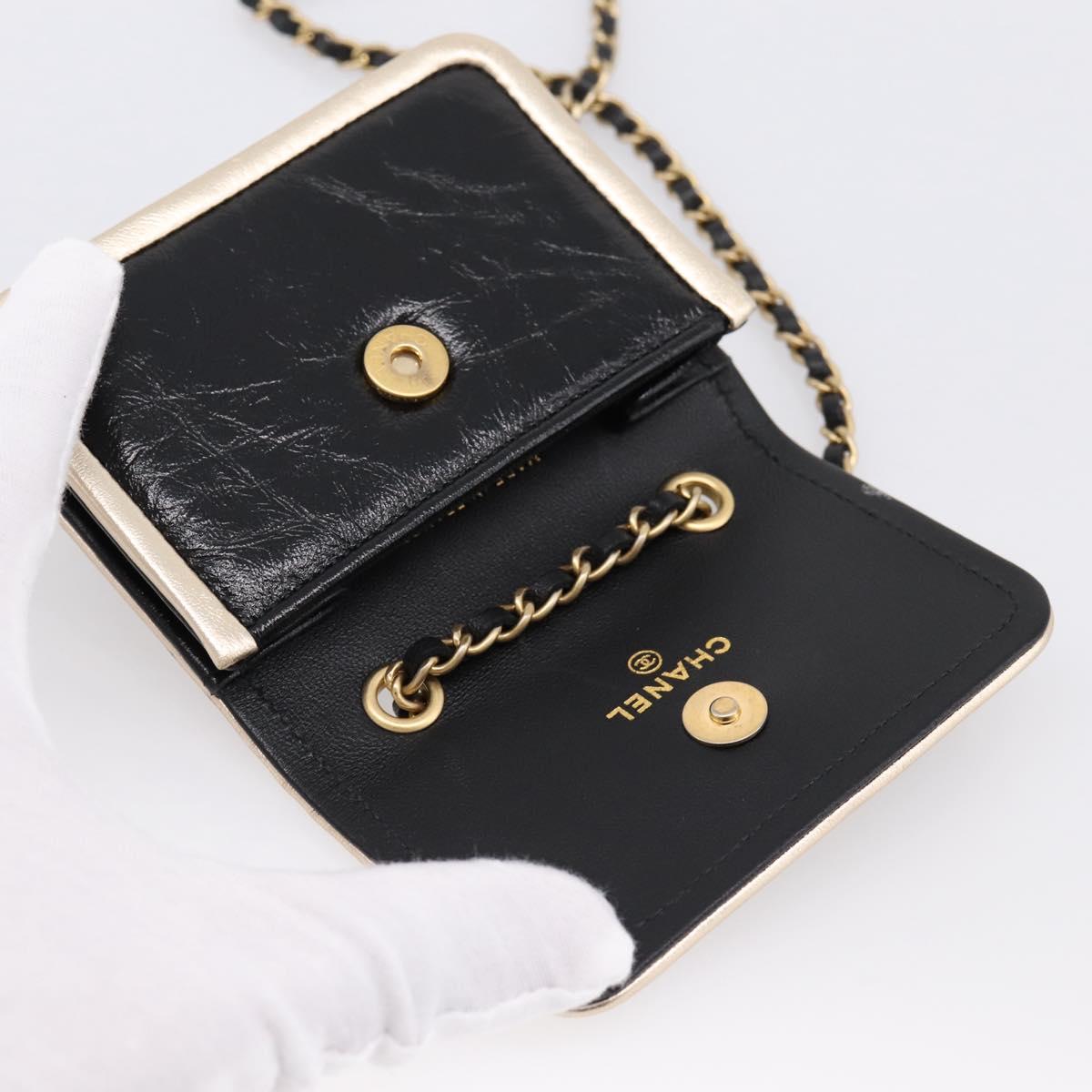 CHANEL Chain Shoulder Pouch Matelasse Leather Black Gold CC Auth 195532M