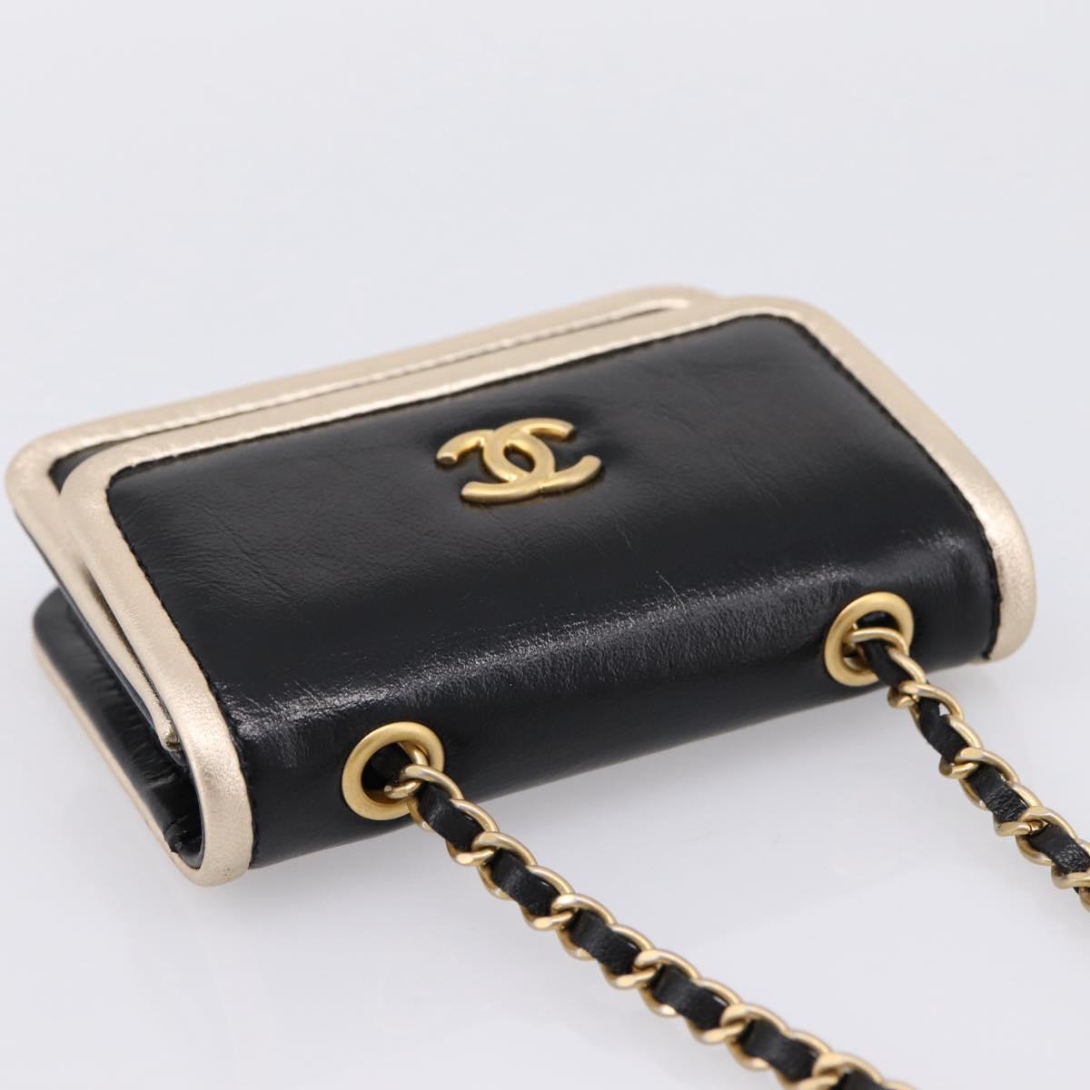 CHANEL Chain Shoulder Pouch Matelasse Leather Black Gold CC Auth 195532M