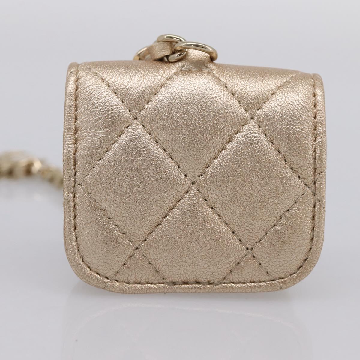 CHANEL Matelasse Pouch Lamb Skin Champagne Gold CC Auth 195534M
