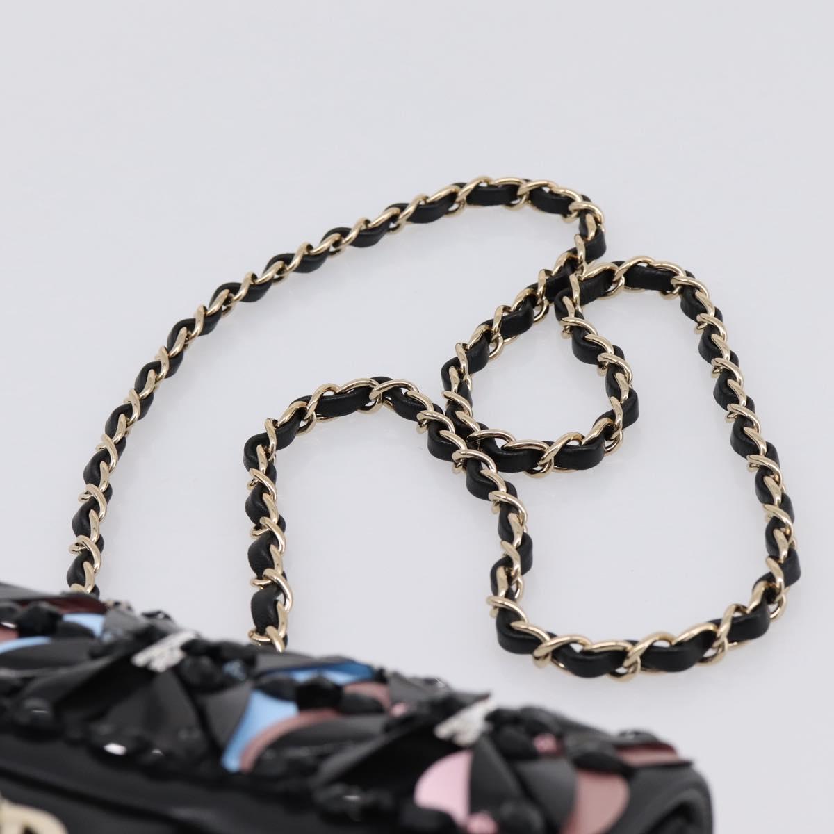 CHANEL Mini Matelasse 20 Chain Bag Lamb Skin Black Gold CC Auth 195535SM
