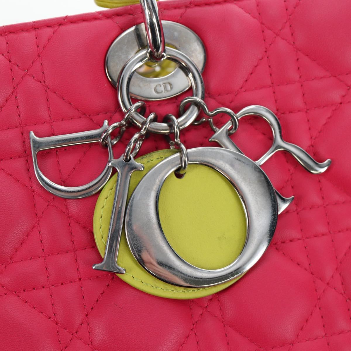 Christian Dior Canage Lady Dior Hand Bag Lamb Skin 2way Pink Silver Auth 195537M