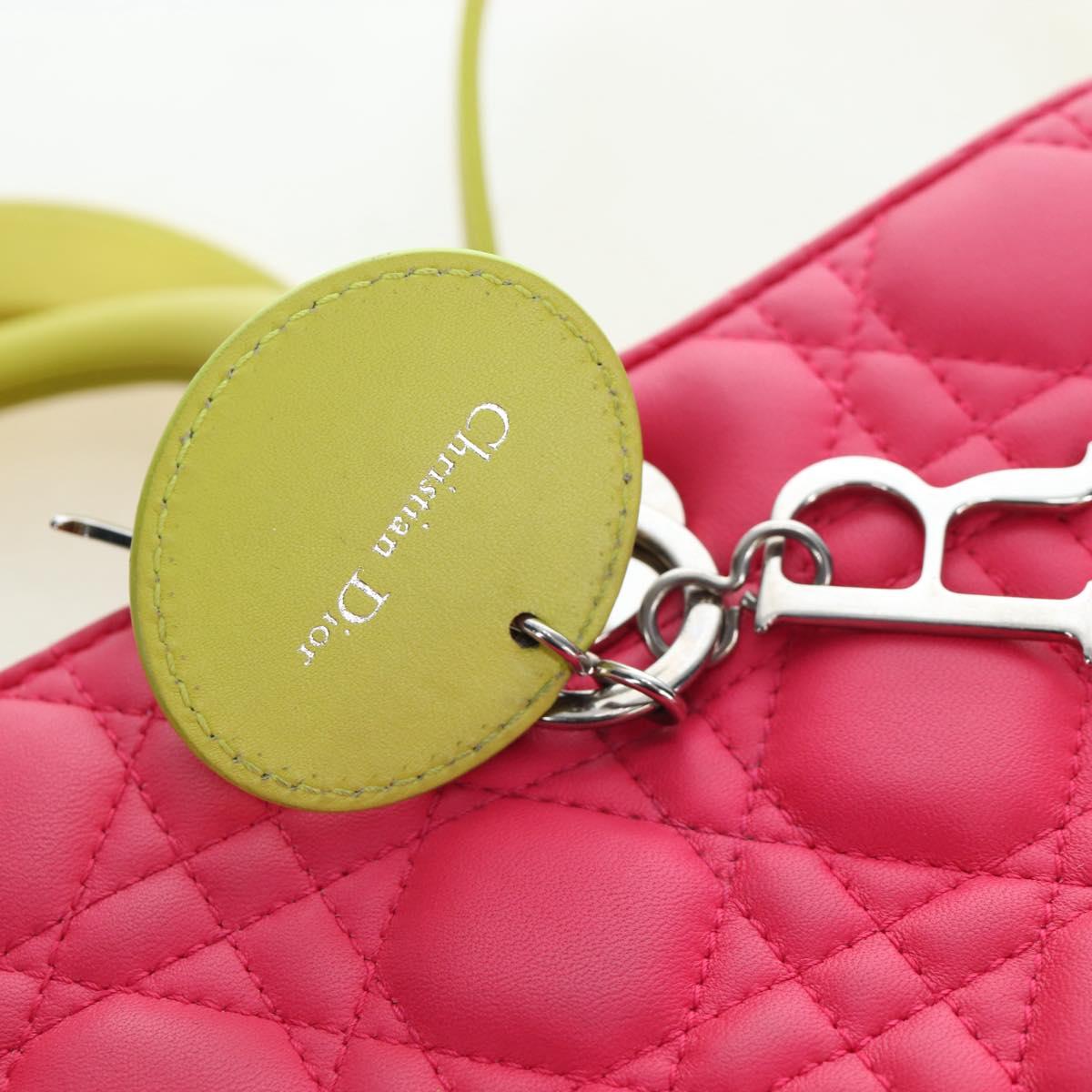 Christian Dior Canage Lady Dior Hand Bag Lamb Skin 2way Pink Silver Auth 195537M