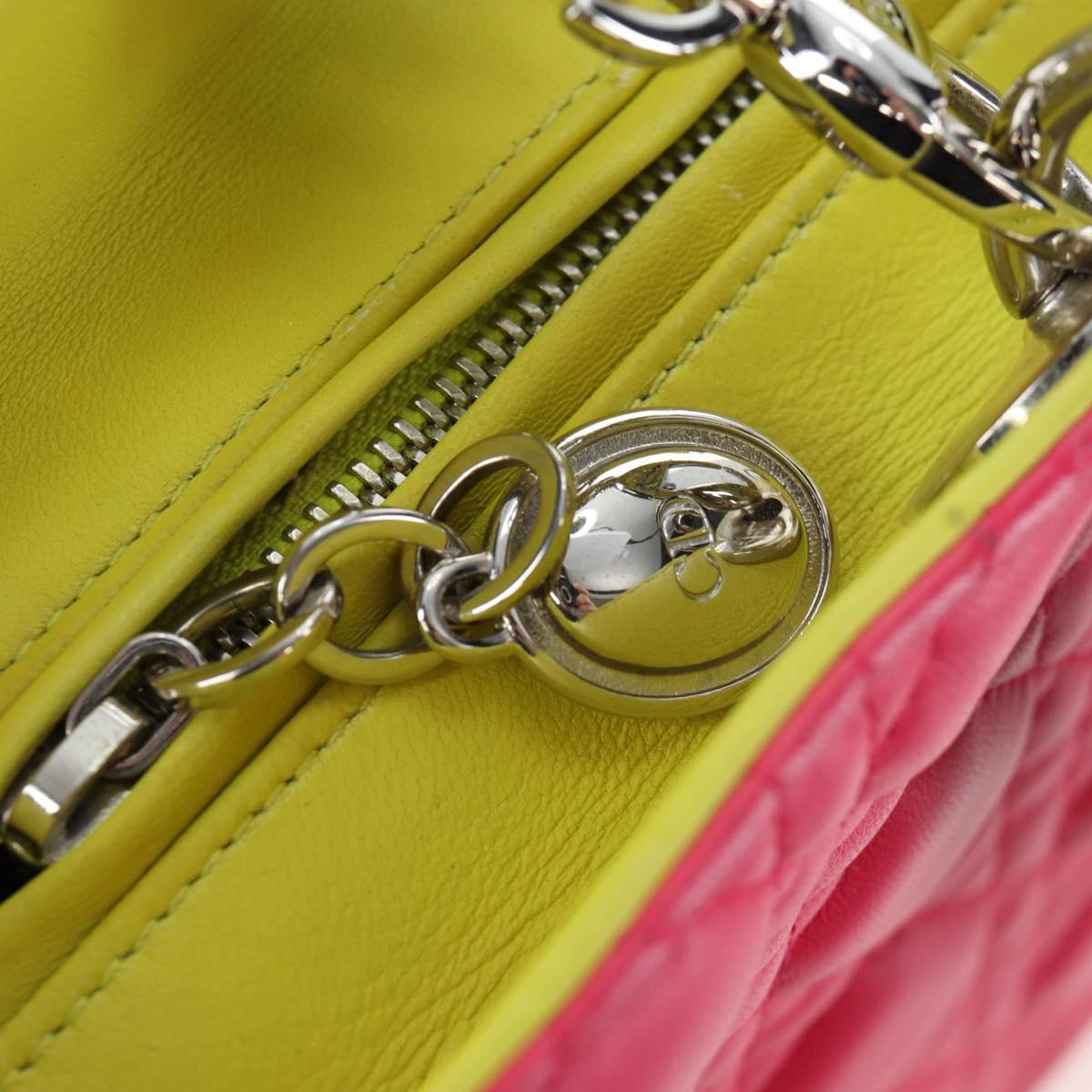 Christian Dior Canage Lady Dior Hand Bag Lamb Skin 2way Pink Silver Auth 195537M