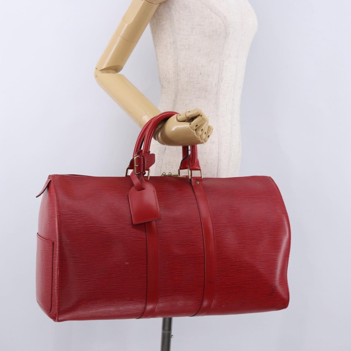 LOUIS VUITTON Epi Keepall 45 Boston Bag Red M42977 LV Auth 195542A