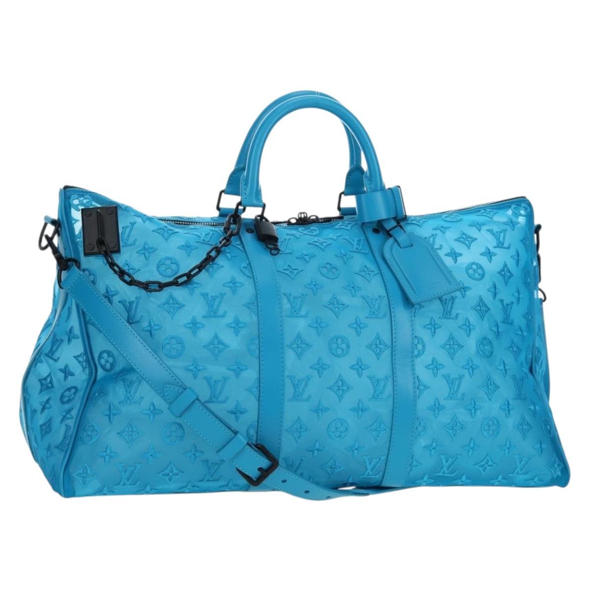 LOUIS VUITTON Monogram Mesh Keepall Triangle 50 Turquoise M45048 Auth 195543SAM