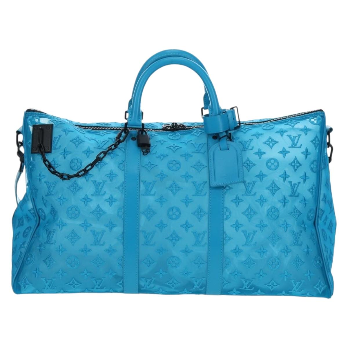 LOUIS VUITTON Monogram Mesh Keepall Triangle 50 Turquoise M45048 Auth 195543SAM